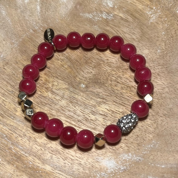 Express Pink Beaded Rhinestone Accent Stretchy Bracelet - Picture 4 of 11